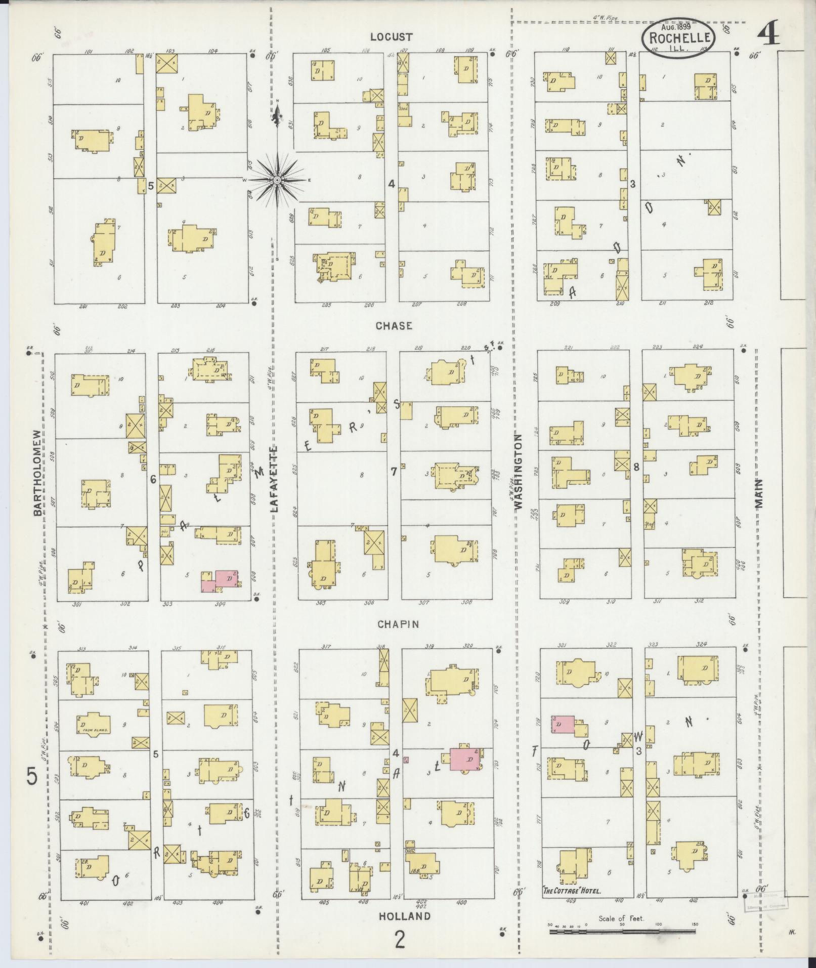 Sanborn Fire Insurance Map from Rochelle, Ogle County, Illinois (1899), Sheet #0004 - Historic Sanborn Fire Insurance Map Print, vintage old map wall art, antique decor, genealogy gift, Illinois Illinois map