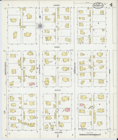 Sanborn Fire Insurance Map from Rochelle, Ogle County, Illinois (1899), Sheet #0004 - Historic Sanborn Fire Insurance Map Print, vintage old map wall art, antique decor, genealogy gift, Illinois Illinois map