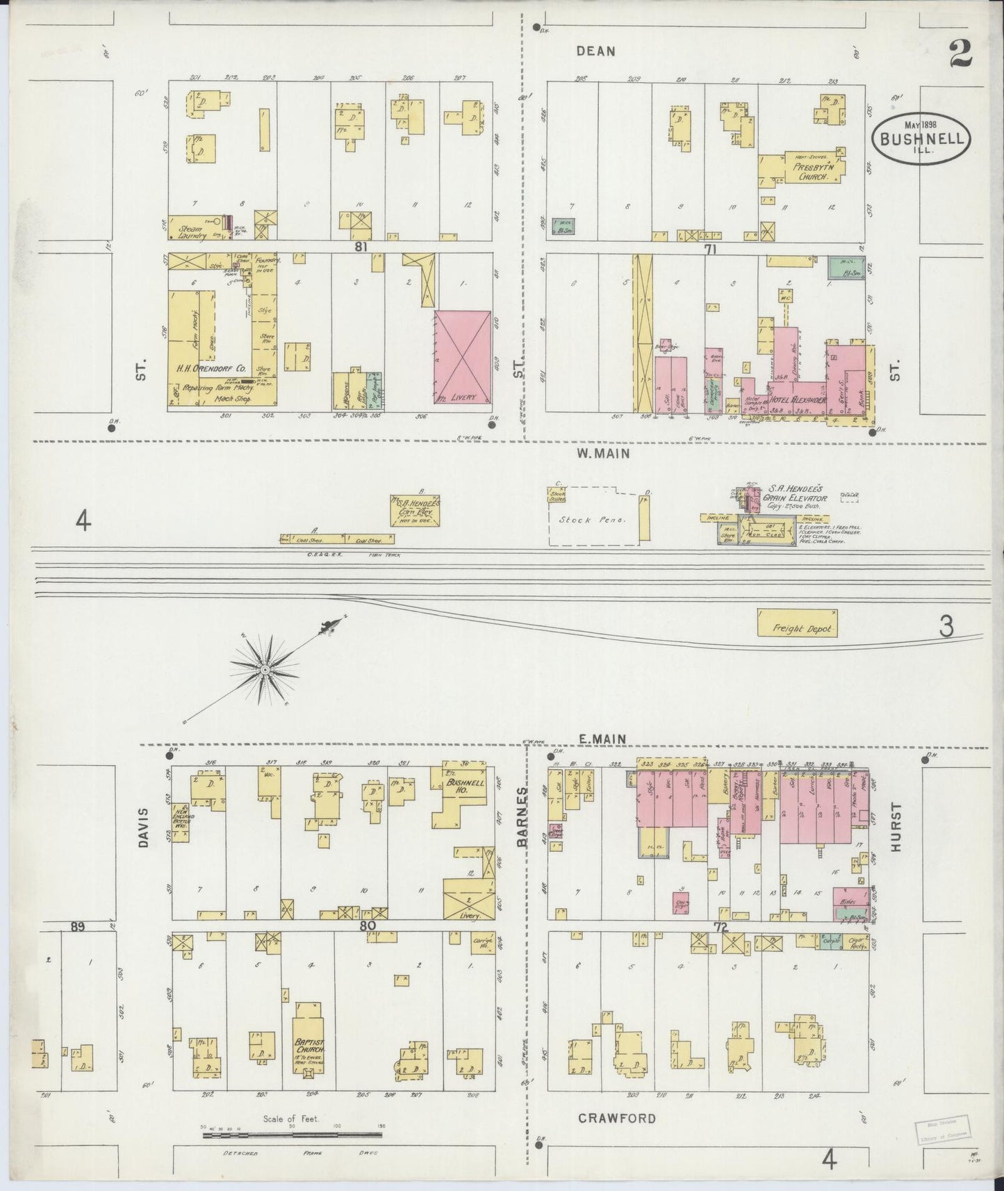 Sanborn Fire Insurance Map from Bushnell, Mcdonough County, Illinois (1898), Sheet #0002 - Historic Sanborn Fire Insurance Map Print, vintage old map wall art, antique decor, genealogy gift, Illinois Illinois map
