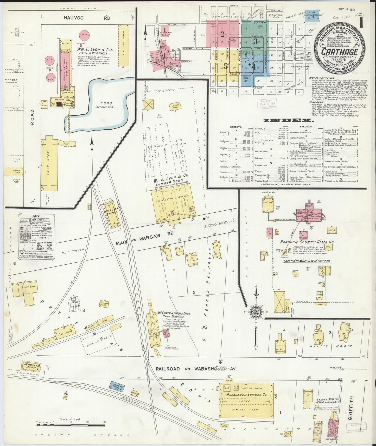 Sanborn Fire Insurance Map from Carthage, Hancock County, Illinois (1912), Sheet #0001 - Complete Map Set gallery image, historic Sanborn map, vintage wall art, Illinois Illinois
