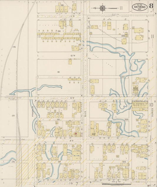 Sanborn Fire Insurance Map from Raymond, Pacific County, Washington (1919), Sheet #0008 - Historic Sanborn Fire Insurance Map Print, vintage old map wall art, antique decor, genealogy gift, Washington Washington map