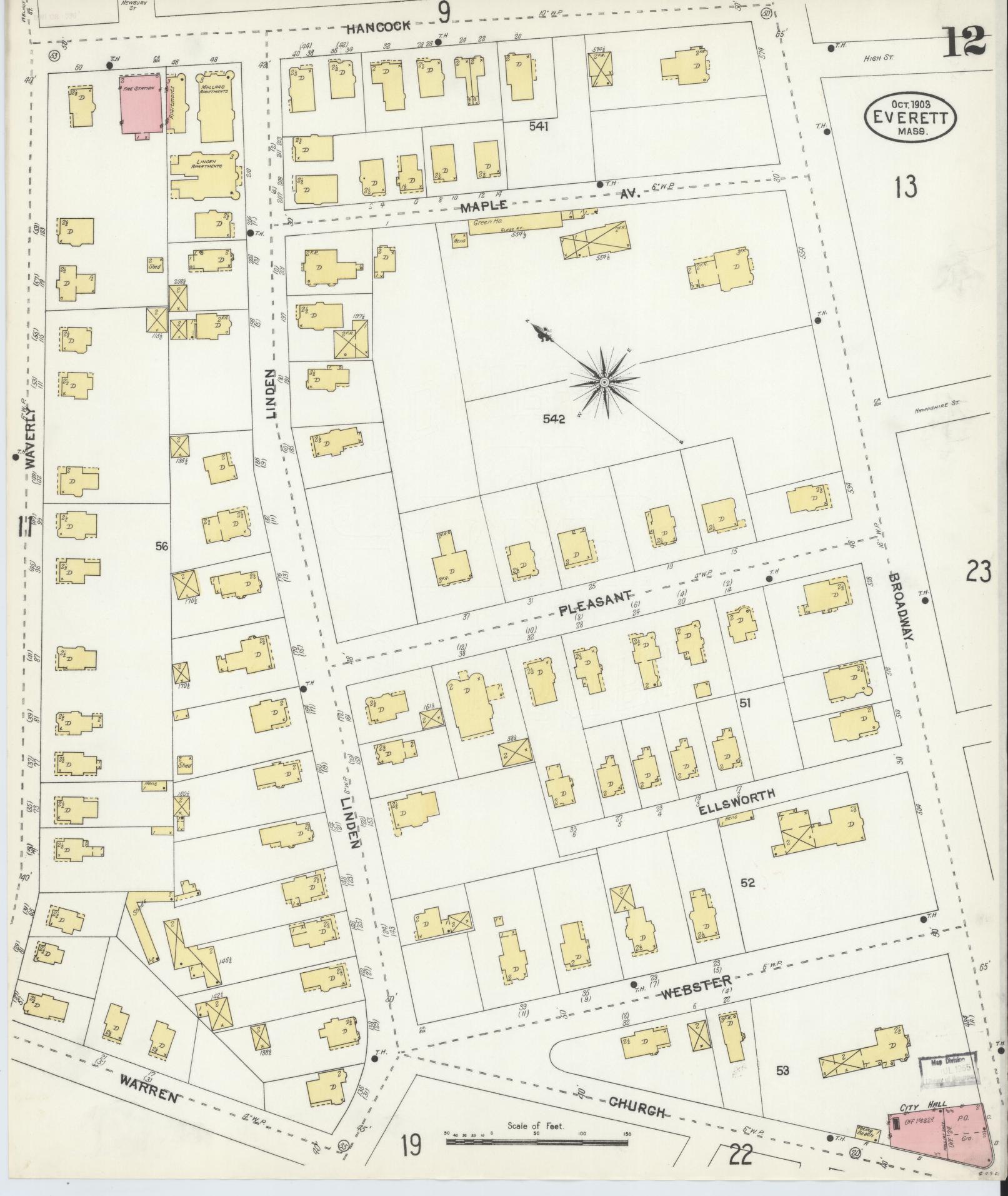 Sanborn Fire Insurance Map from Everett, Middlesex County, Massachusetts (1903), Sheet #0012 - Historic Sanborn Fire Insurance Map Print, vintage old map wall art, antique decor, genealogy gift, Massachusetts Massachusetts map