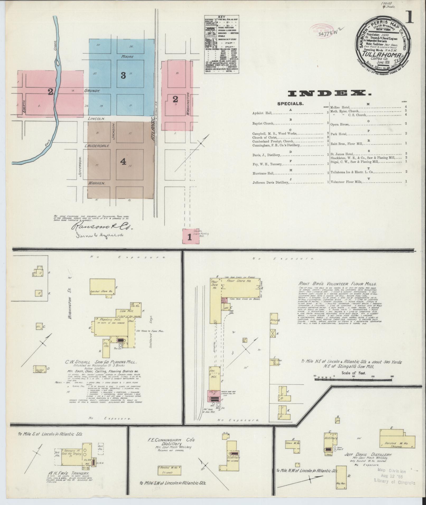 Sanborn Fire Insurance Map from Tullahoma, Coffee County, Tennessee. (1891) – Historic Sanborn Fire Insurance Map Print