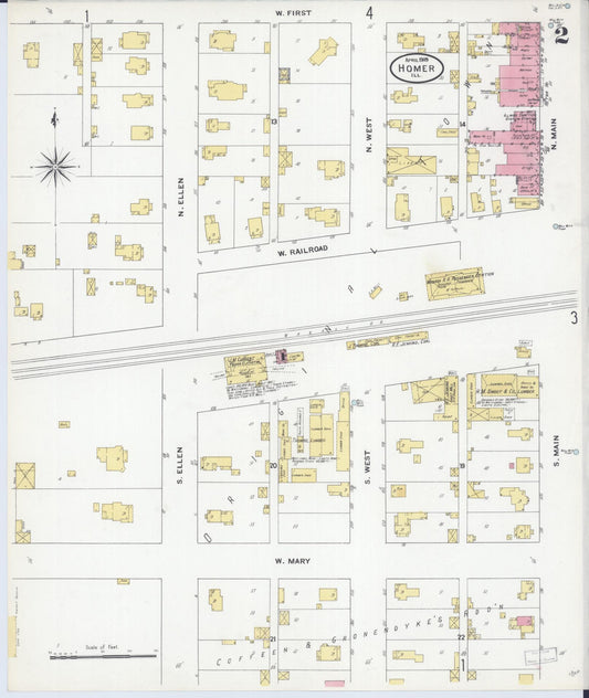 Sanborn Fire Insurance Map from Homer, Champaign County, Illinois (1909), Sheet #0002 - Historic Sanborn Fire Insurance Map Print, vintage old map wall art, antique decor, genealogy gift, Illinois Illinois map