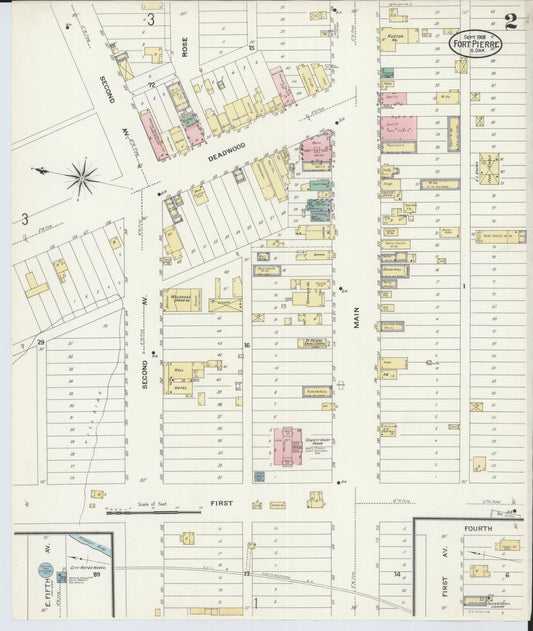 Sanborn Fire Insurance Map from Fort Pierre, Stanley County, South Dakota (1908), Sheet #0002 - Historic Sanborn Fire Insurance Map Print, vintage old map wall art, antique decor, genealogy gift, South Dakota South Dakota map