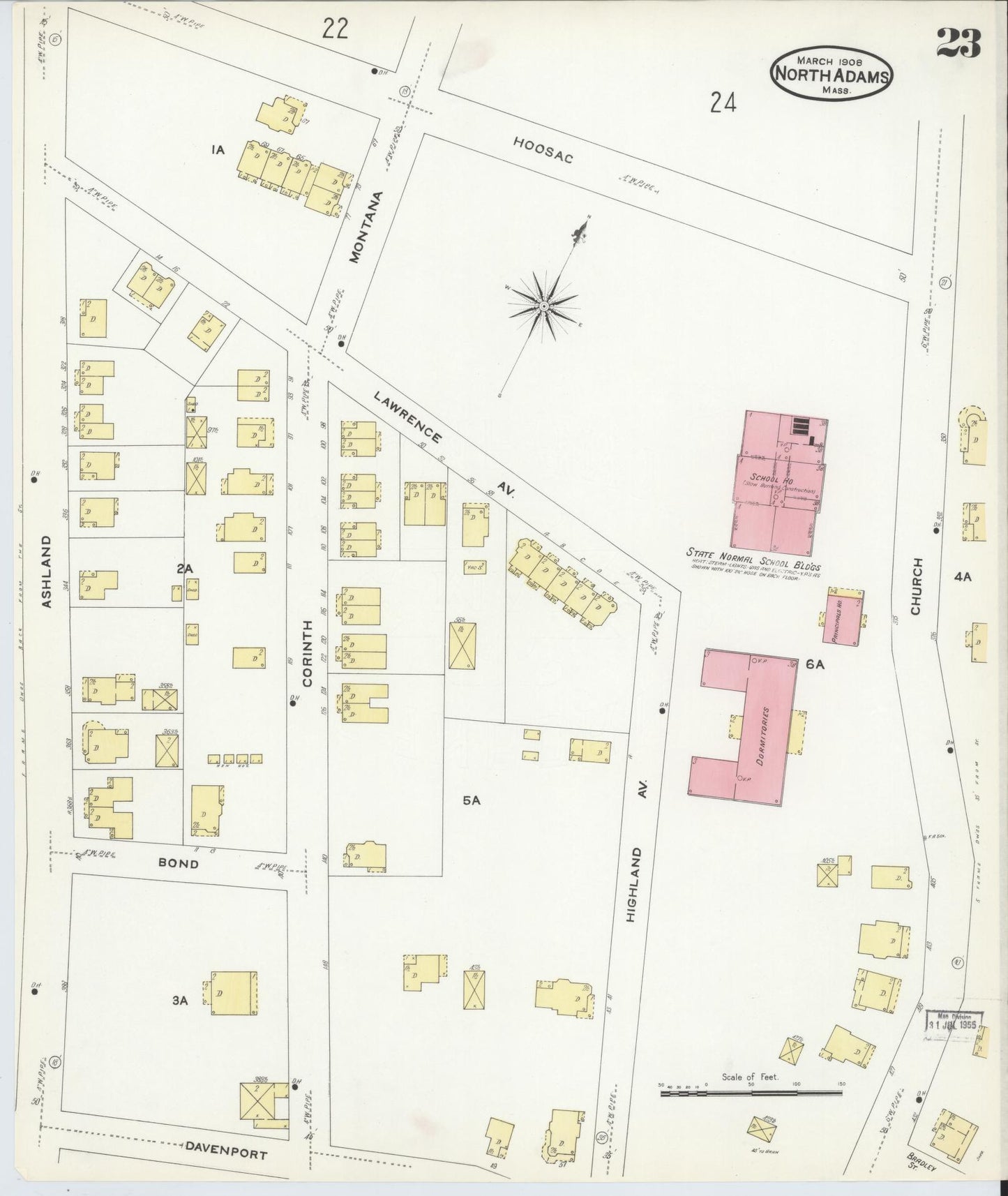 Sanborn Fire Insurance Map from North Adams, Berkshire County, Massachusetts (1908), Sheet #0023 - Historic Sanborn Fire Insurance Map Print, vintage old map wall art, antique decor, genealogy gift, Massachusetts Massachusetts map