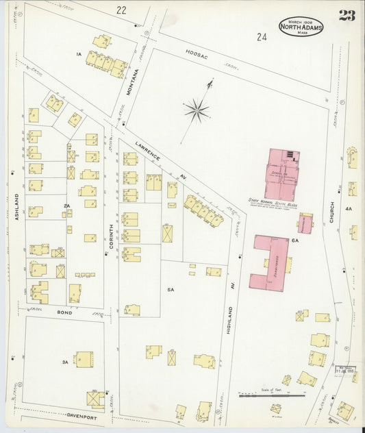 Sanborn Fire Insurance Map from North Adams, Berkshire County, Massachusetts (1908), Sheet #0023 - Historic Sanborn Fire Insurance Map Print, vintage old map wall art, antique decor, genealogy gift, Massachusetts Massachusetts map