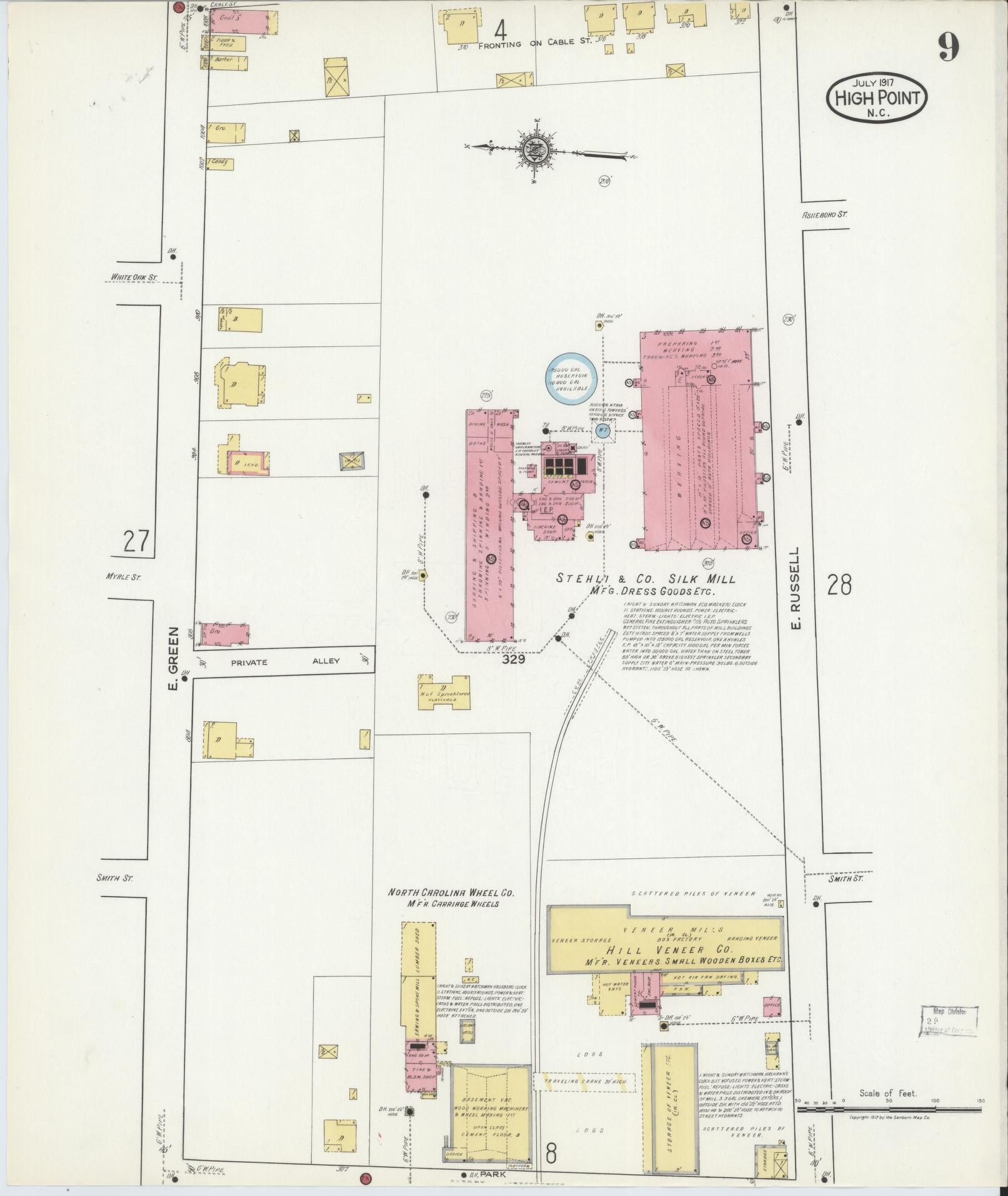 Sanborn Fire Insurance Map from High Point, Guilford County, North Carolina (1917), Sheet #0009 - Complete Map Set gallery image, historic Sanborn map, vintage wall art, North Carolina North Carolina