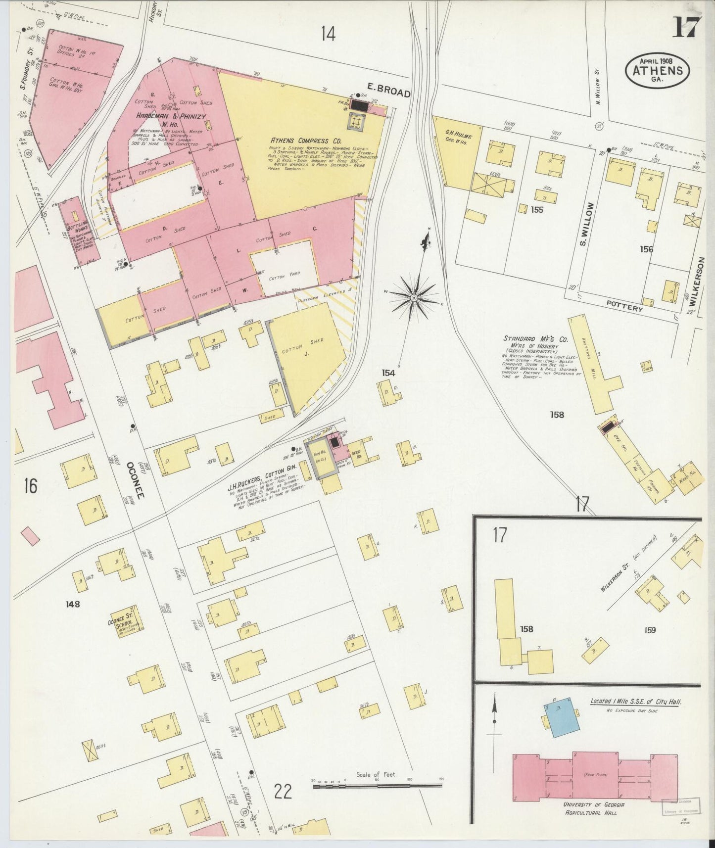 Sanborn Fire Insurance Map from Athens, Clarke County, Georgia (1908), Sheet #0017 - Complete Map Set gallery image, historic Sanborn map, vintage wall art, Georgia Georgia