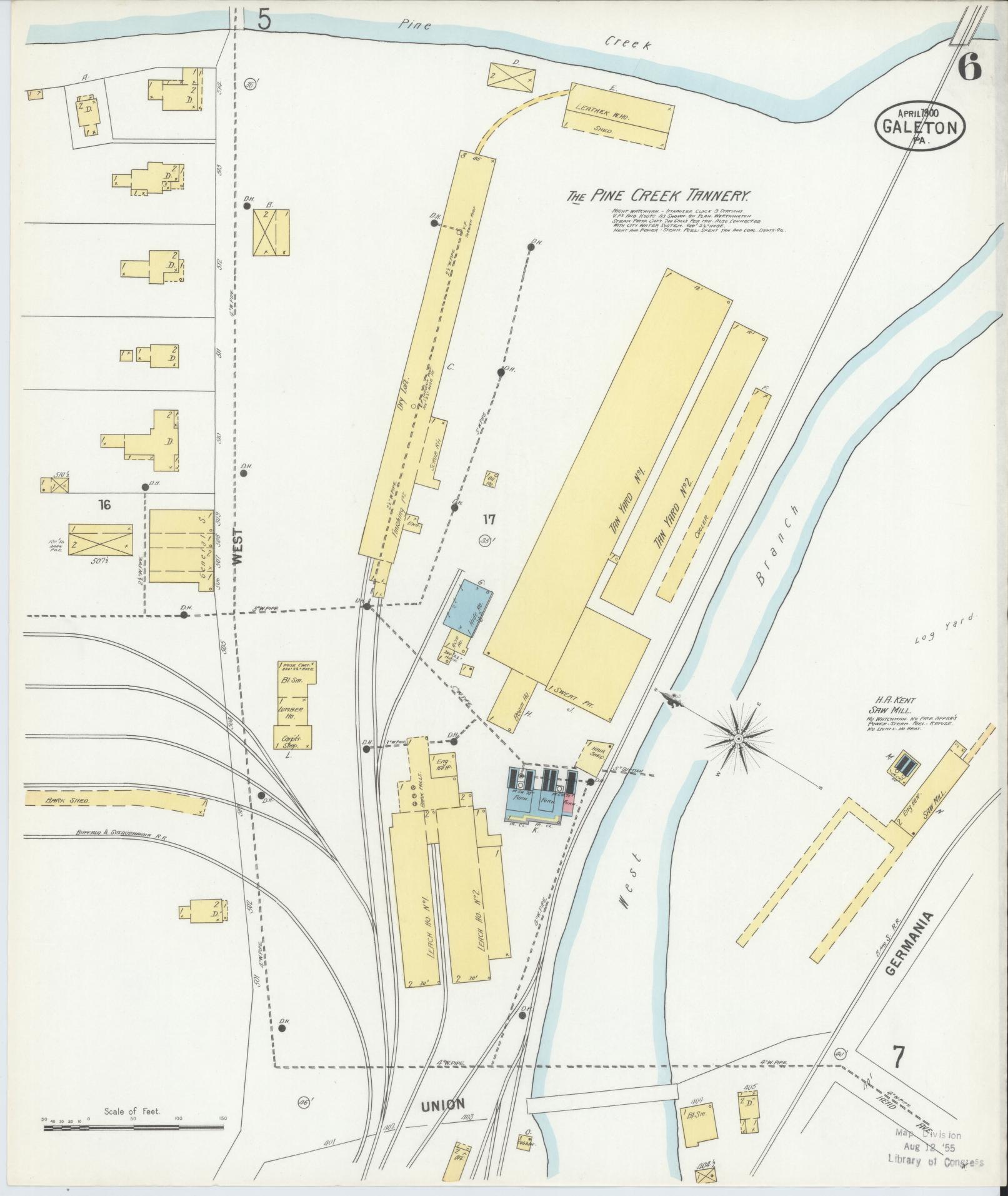 Sanborn Fire Insurance Map from Galeton, Potter County, Pennsylvania (1900), Sheet #0006 - Historic Sanborn Fire Insurance Map Print, vintage old map wall art, antique decor, genealogy gift, Pennsylvania Pennsylvania map