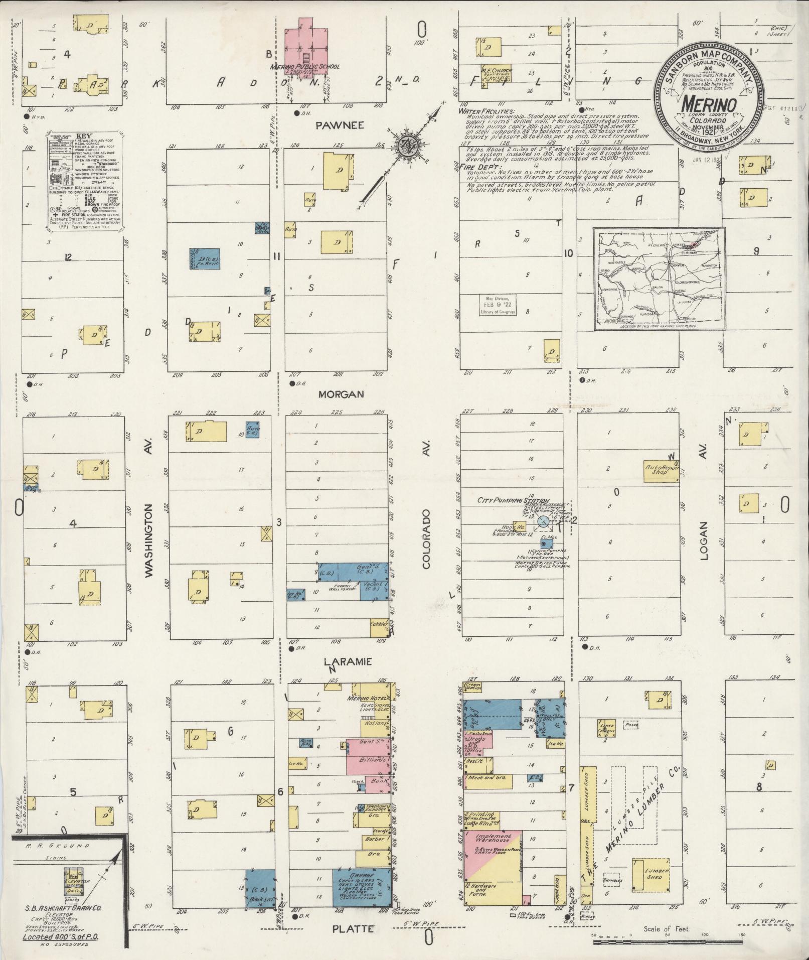 Sanborn Fire Insurance Map from Merino, Logan County, Colorado. (1921) – Historic Sanborn Fire Insurance Map Print