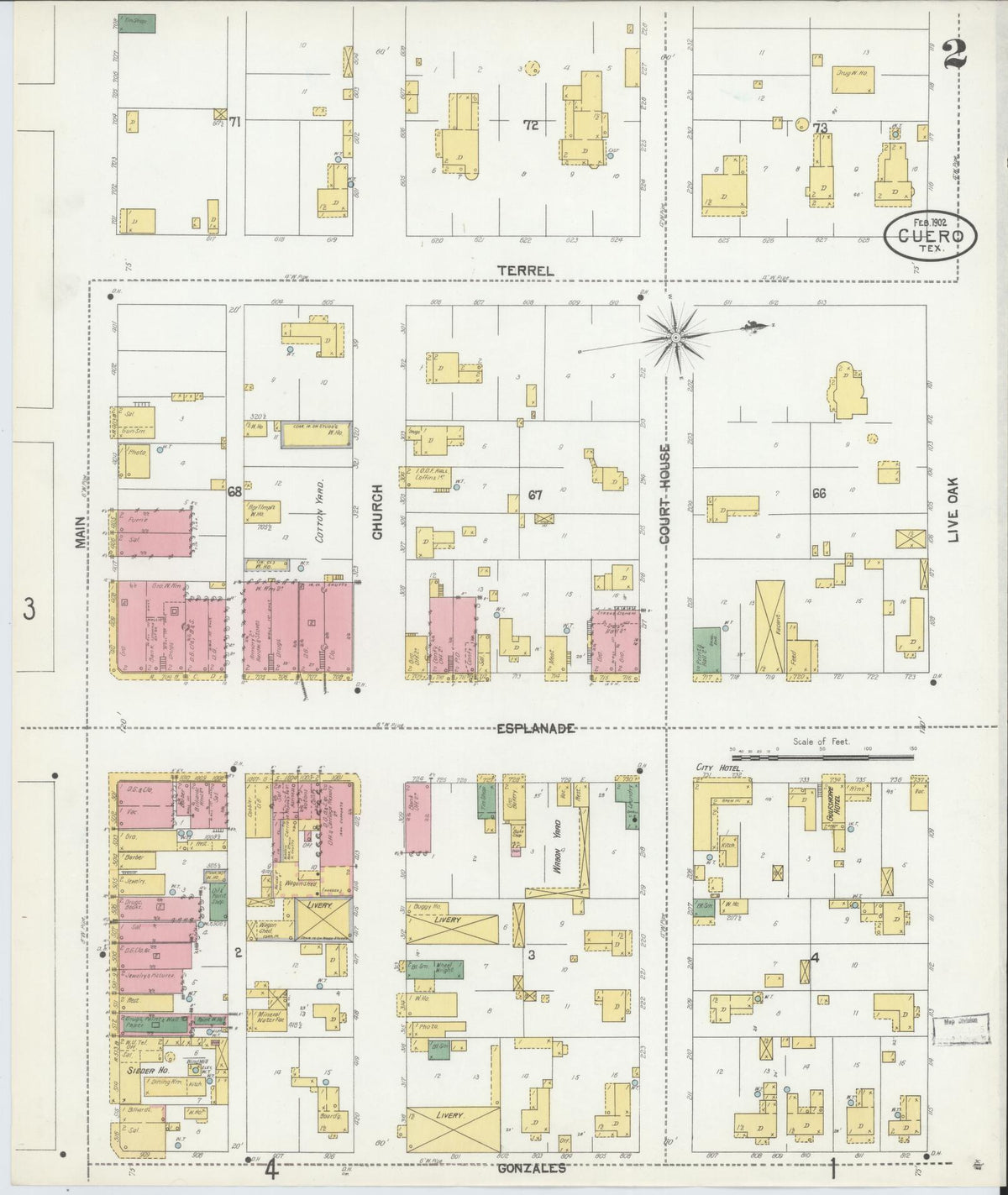 Sanborn Fire Insurance Map from Cuero, De Witt County, Texas (1902), Sheet #0002 - Historic Sanborn Fire Insurance Map Print, vintage old map wall art, antique decor, genealogy gift, Texas Texas map