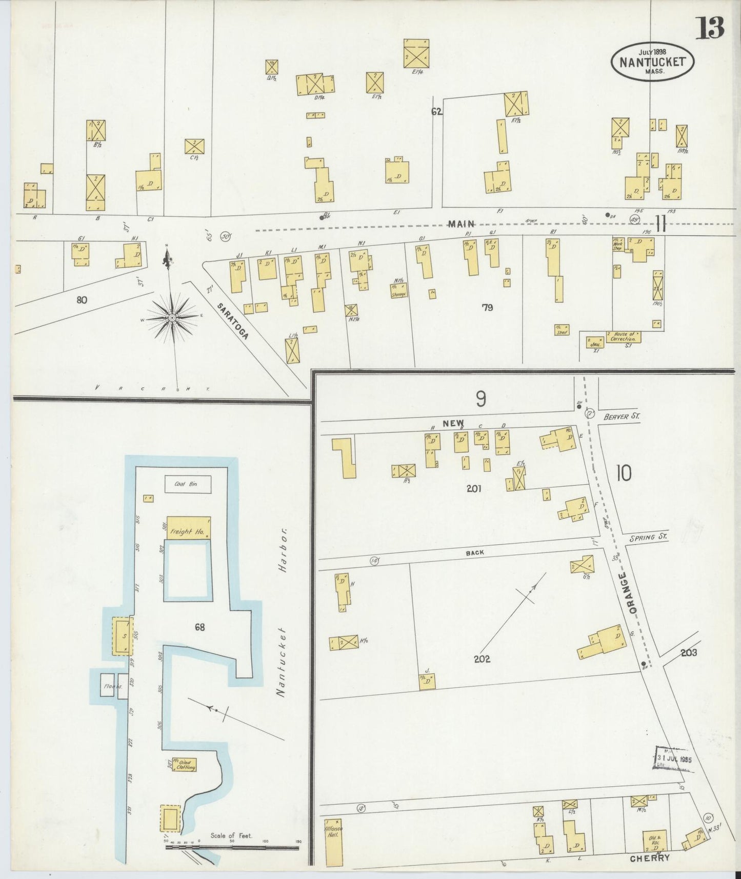 Sanborn Fire Insurance Map from Nantucket, Nantucket County, Massachusetts (1898), Sheet #0013 - Complete Map Set gallery image, historic Sanborn map, vintage wall art, Massachusetts Massachusetts