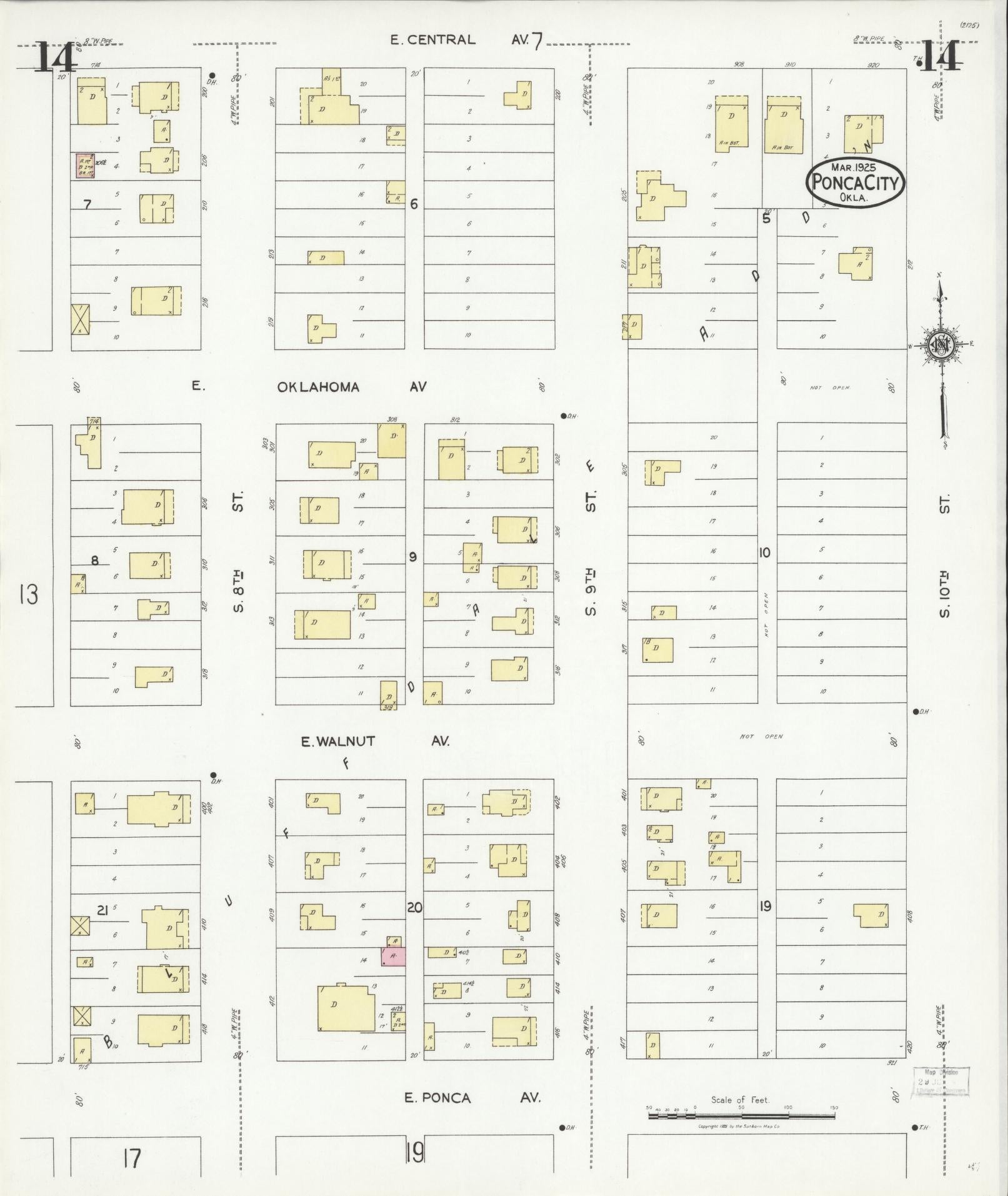 Sanborn Fire Insurance Map from Ponca City, Kay County, Oklahoma (1925), Sheet #0014 - Complete Map Set gallery image, historic Sanborn map, vintage wall art, Oklahoma Oklahoma