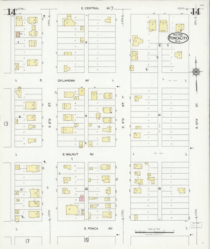 Sanborn Fire Insurance Map from Ponca City, Kay County, Oklahoma (1925), Sheet #0014 - Complete Map Set gallery image, historic Sanborn map, vintage wall art, Oklahoma Oklahoma