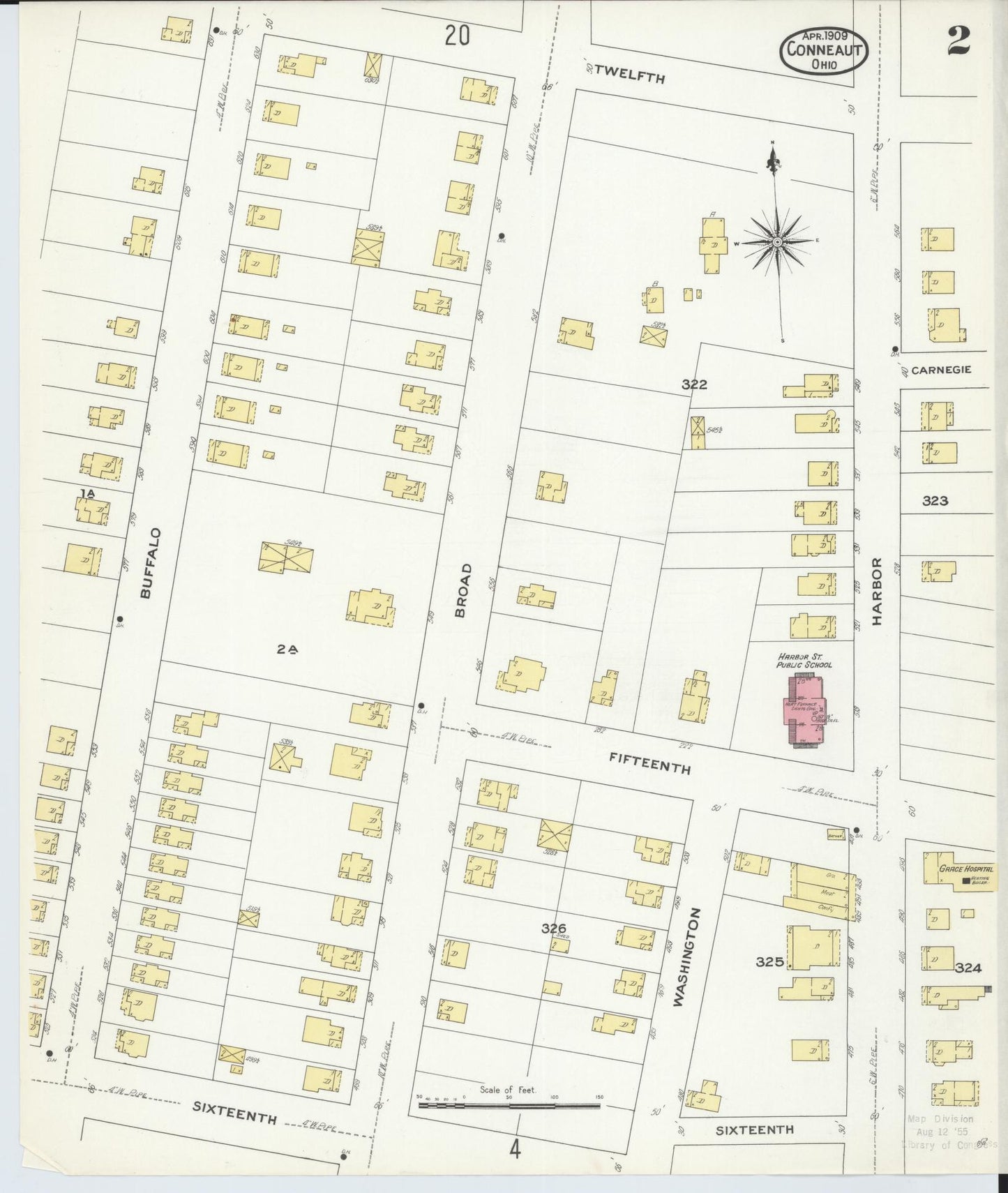 Sanborn Fire Insurance Map from Conneaut, Ashtabula County, Ohio (1909), Sheet #0002 - Historic Sanborn Fire Insurance Map Print, vintage old map wall art, antique decor, genealogy gift, Ohio Ohio map