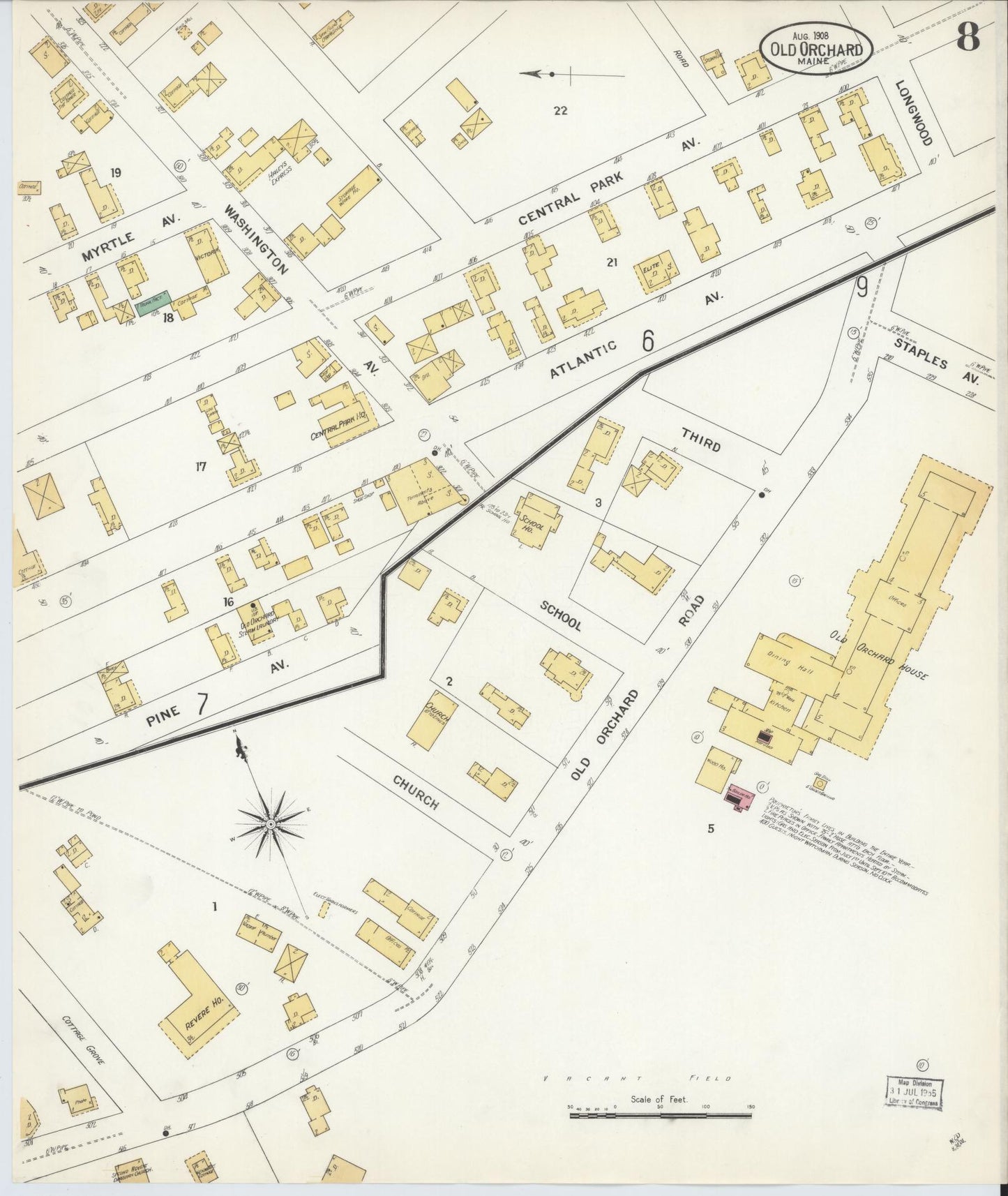 Sanborn Fire Insurance Map from Old Orchard, York County, Maine (1908), Sheet #0008 - Complete Map Set gallery image, historic Sanborn map, vintage wall art, Maine Maine