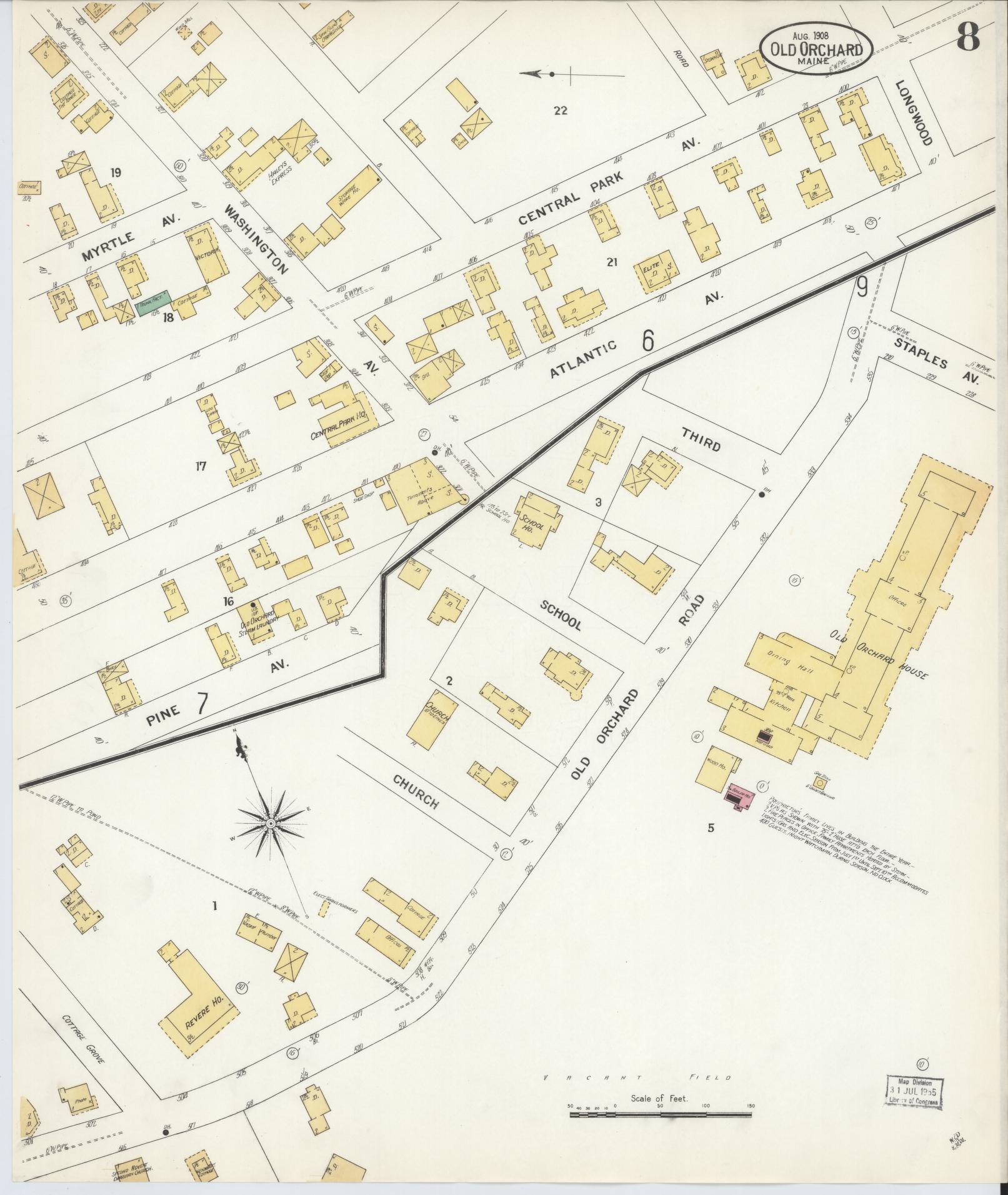 Sanborn Fire Insurance Map from Old Orchard, York County, Maine (1908), Sheet #0008 - Complete Map Set gallery image, historic Sanborn map, vintage wall art, Maine Maine