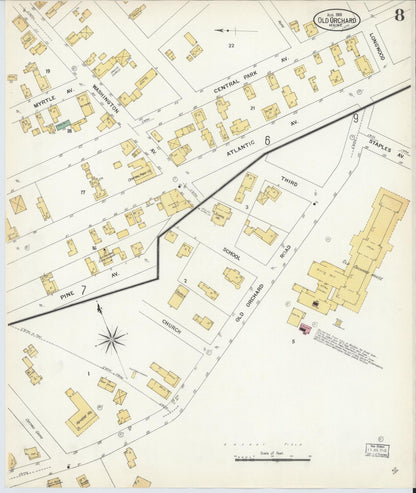 Sanborn Fire Insurance Map from Old Orchard, York County, Maine (1908), Sheet #0008 - Complete Map Set gallery image, historic Sanborn map, vintage wall art, Maine Maine