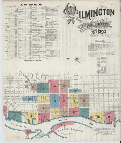 Sanborn Fire Insurance Map from Wilmington, New Hanover County, North Carolina (1893), Sheet #0001 - Complete Map Set gallery image, historic Sanborn map, vintage wall art, North Carolina North Carolina