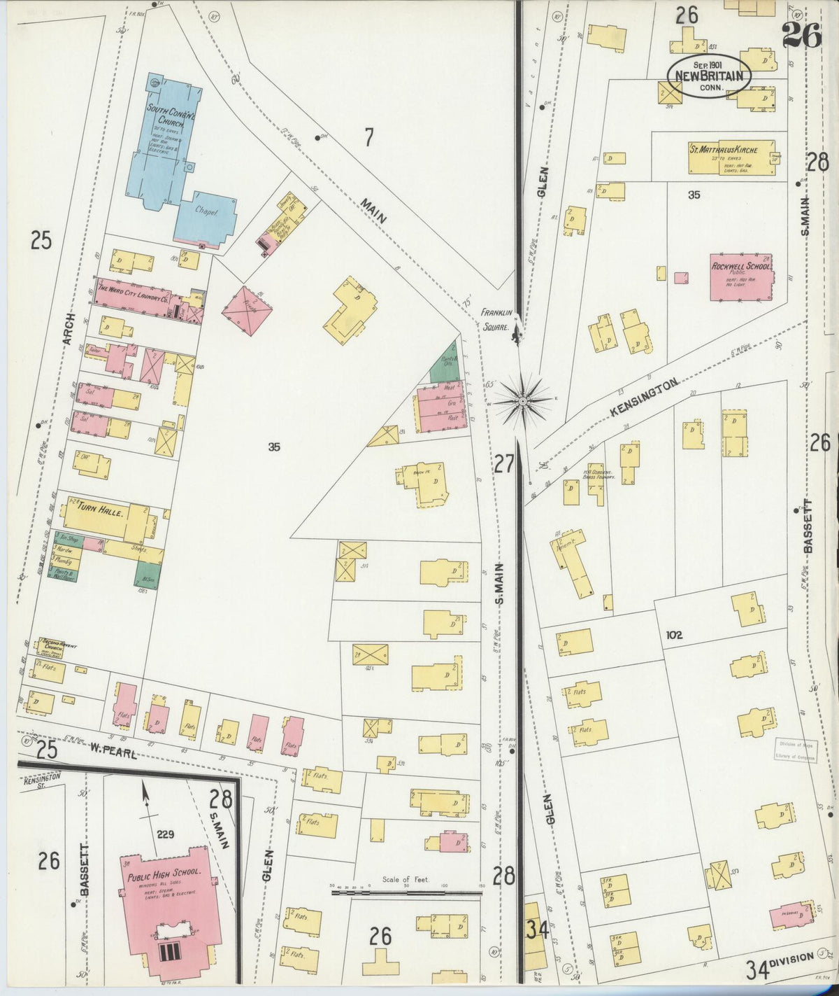 Sanborn Fire Insurance Map from New Britain, Hartford County, Connecticut (1901), Sheet #0026 - Complete Map Set gallery image, historic Sanborn map, vintage wall art, Connecticut Connecticut