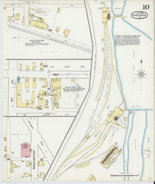 Sanborn Fire Insurance Map from Indiana, Indiana County, Pennsylvania (1892), Sheet #0010 - Historic Sanborn Fire Insurance Map Print, vintage old map wall art, antique decor, genealogy gift, Pennsylvania Pennsylvania map