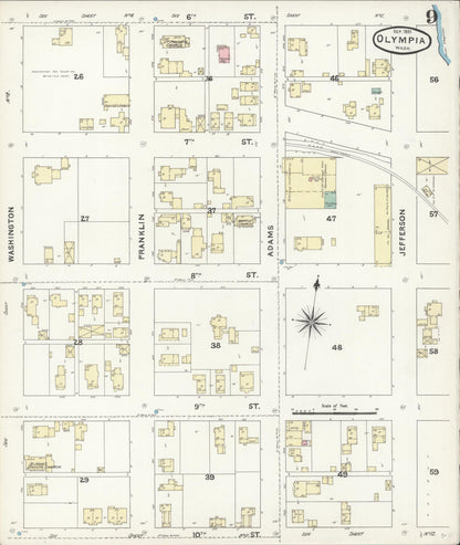 Sanborn Fire Insurance Map from Olympia, Thurston County, Washington (1891), Sheet #0009 - Complete Map Set gallery image, historic Sanborn map, vintage wall art, Washington Washington