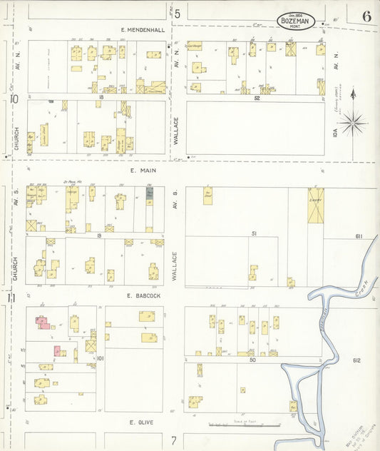 Sanborn Fire Insurance Map from Bozeman, Gallatin County, Montana (1904), Sheet #0006 - Historic Sanborn Fire Insurance Map Print, vintage old map wall art, antique decor, genealogy gift, Montana Montana map