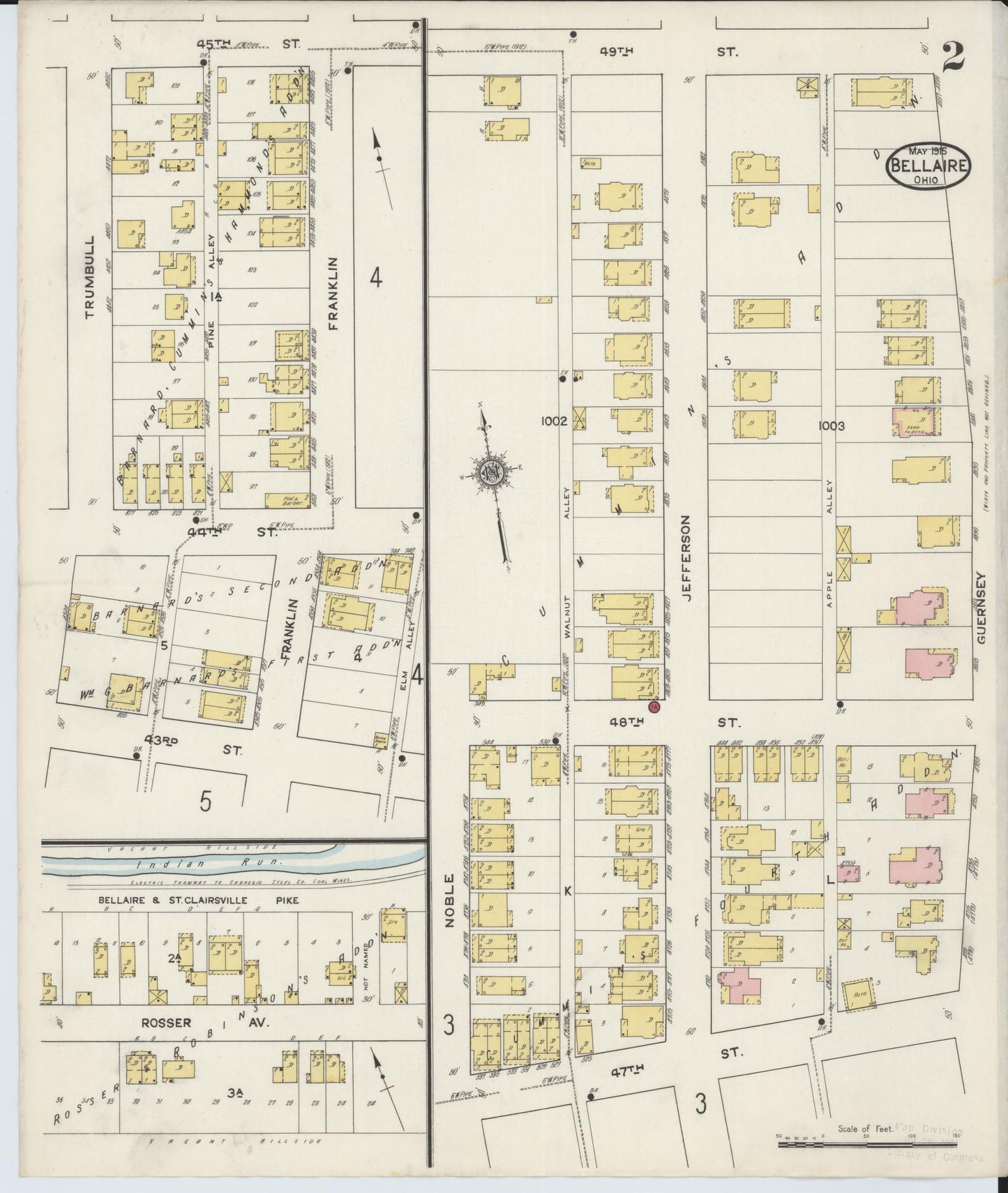 Sanborn Fire Insurance Map from Bellaire, Belmont County, Ohio (1915), Sheet #0002 - Historic Sanborn Fire Insurance Map Print, vintage old map wall art, antique decor, genealogy gift, Ohio Ohio map