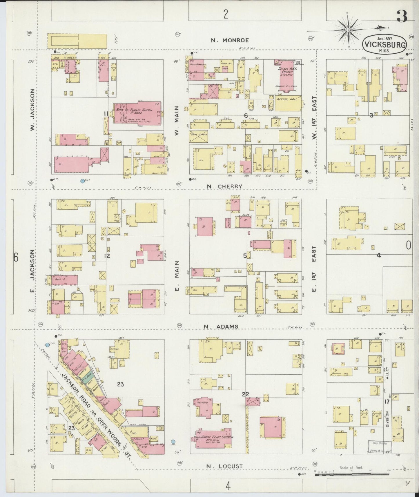 Sanborn Fire Insurance Map from Vicksburg, Warren County, Mississippi (1897), Sheet #0003 - Complete Map Set gallery image, historic Sanborn map, vintage wall art, Mississippi Mississippi