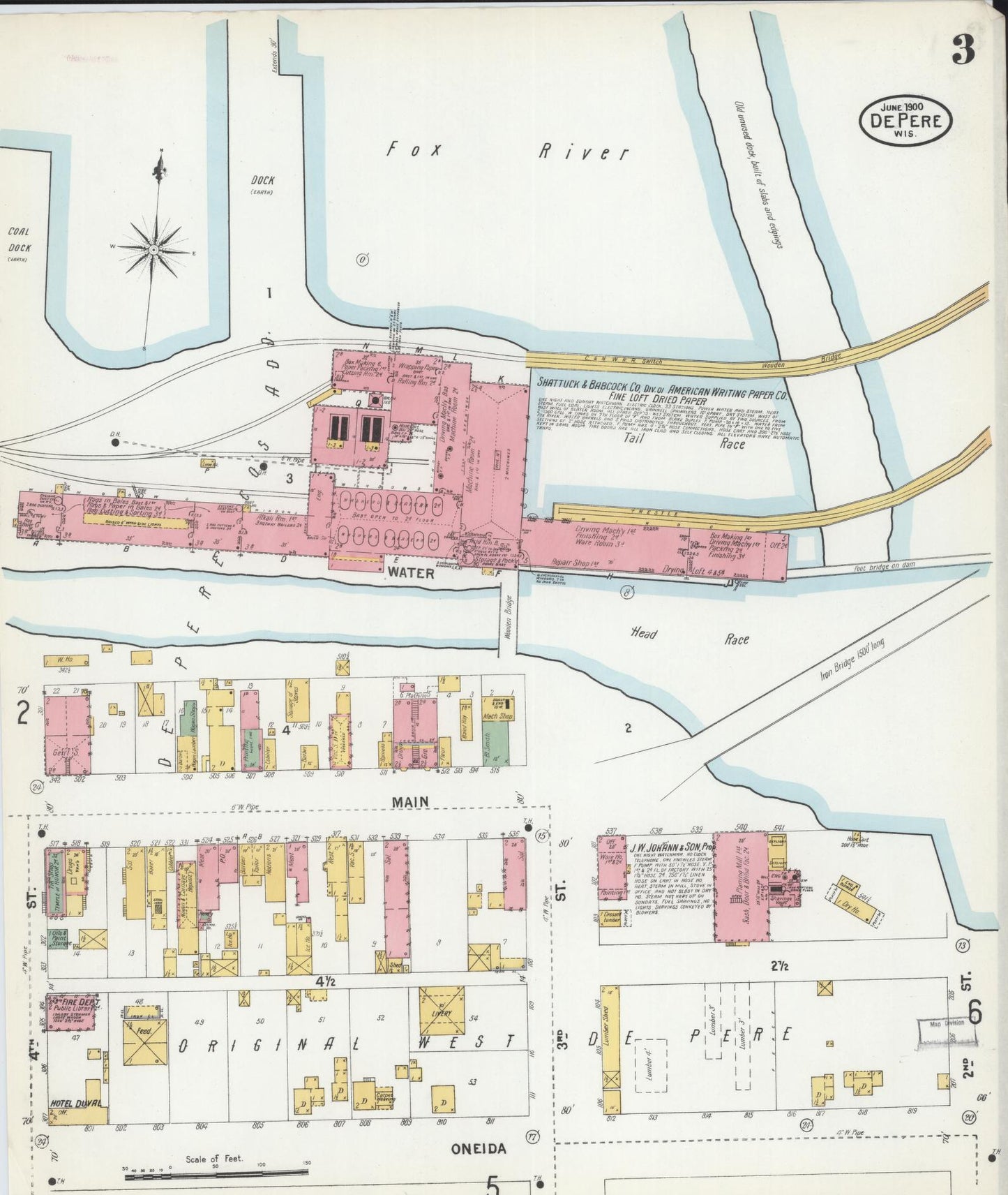 Sanborn Fire Insurance Map from De Pere, Brown County, Wisconsin (1900), Sheet #0003 - Historic Sanborn Fire Insurance Map Print, vintage old map wall art, antique decor, genealogy gift, Wisconsin Wisconsin map