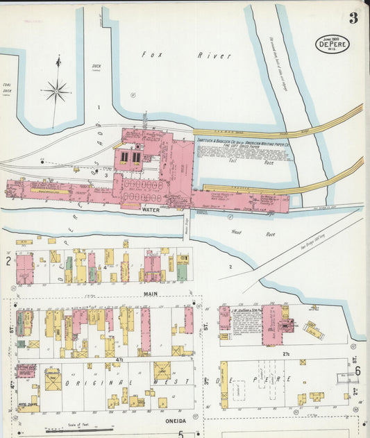 Sanborn Fire Insurance Map from De Pere, Brown County, Wisconsin (1900), Sheet #0003 - Historic Sanborn Fire Insurance Map Print, vintage old map wall art, antique decor, genealogy gift, Wisconsin Wisconsin map