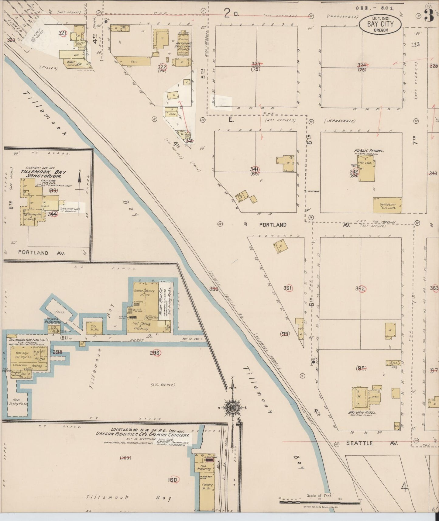 Sanborn Fire Insurance Map from Bay City, Tillamook County, Oregon (1928), Sheet #0003 - Complete Map Set gallery image, historic Sanborn map, vintage wall art, Oregon Oregon