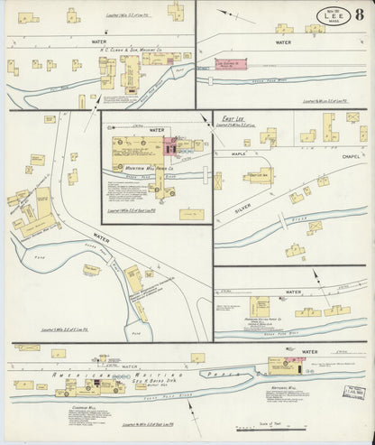 Sanborn Fire Insurance Map from Lee, Berkshire County, Massachusetts (1911), Sheet #0008 - Historic Sanborn Fire Insurance Map Print, vintage old map wall art, antique decor, genealogy gift, Massachusetts Massachusetts map