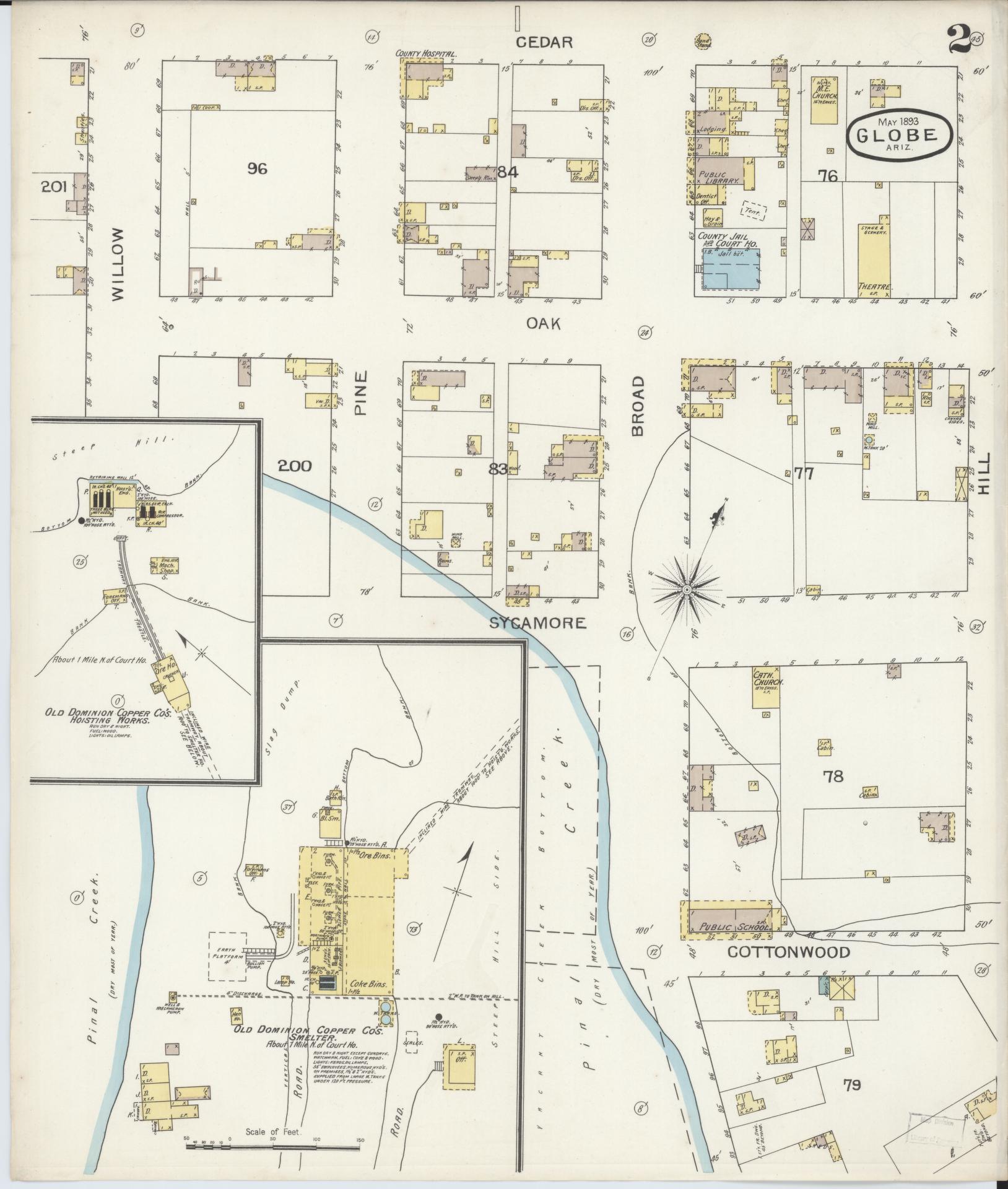 Sanborn Fire Insurance Map from Globe, Gila County, Arizona (1893), Sheet #0002 - Complete Map Set gallery image, historic Sanborn map, vintage wall art, Arizona Arizona