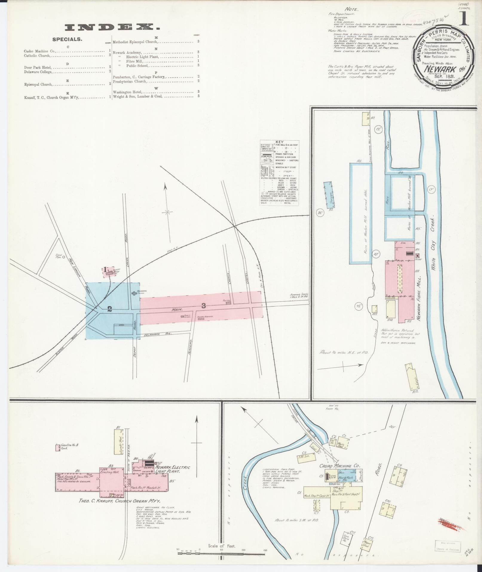 Sanborn Fire Insurance Map from Newark, New Castle County, Delaware (1891), Sheet #0001 - Complete Map Set gallery image, historic Sanborn map, vintage wall art, Delaware Delaware