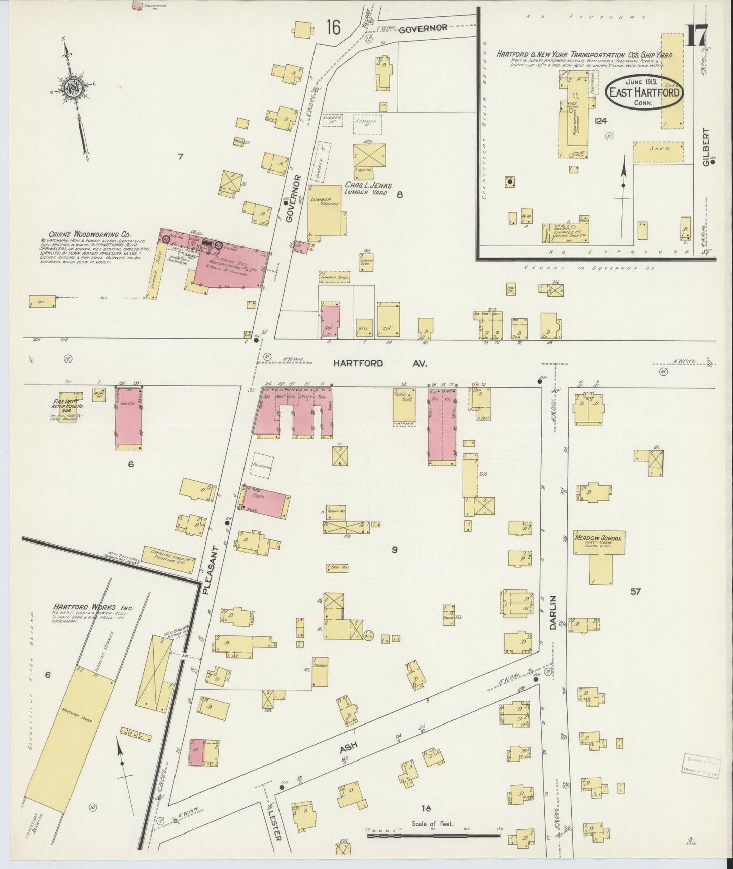 Sanborn Fire Insurance Map from East Hartford, Hartford County, Connecticut (1913), Sheet #0017 - Historic Sanborn Fire Insurance Map Print, vintage old map wall art, antique decor, genealogy gift, Connecticut Connecticut map
