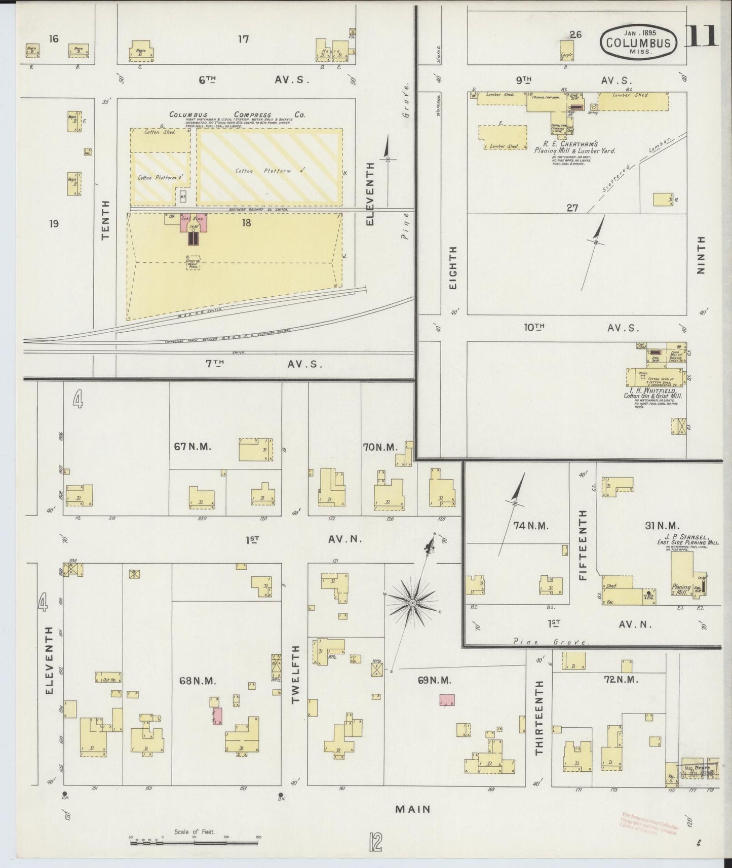 Sanborn Fire Insurance Map from Columbus, Lowndes County, Mississippi (1895), Sheet #0011 - Complete Map Set gallery image, historic Sanborn map, vintage wall art, Mississippi Mississippi