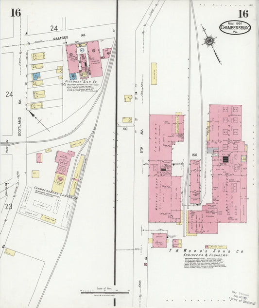 Sanborn Fire Insurance Map from Chambersburg, Franklin County, Pennsylvania (1924), Sheet #0016 - Historic Sanborn Fire Insurance Map Print, vintage old map wall art, antique decor, genealogy gift, Pennsylvania Pennsylvania map