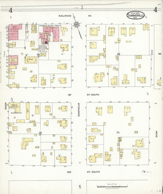 Sanborn Fire Insurance Map from Summerville, Dorchester County, South Carolina (1923), Sheet #0004 - Historic Sanborn Fire Insurance Map Print, vintage old map wall art, antique decor, genealogy gift, South Carolina South Carolina map