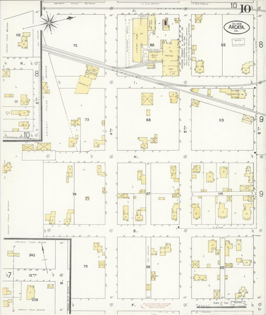 Sanborn Fire Insurance Map from Arcata, Humboldt County, California (1908), Sheet #0010 - Historic Sanborn Fire Insurance Map Print, vintage old map wall art, antique decor, genealogy gift, California California map