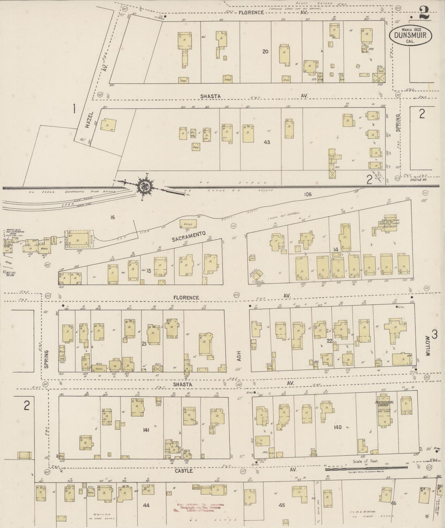 Sanborn Fire Insurance Map from Dunsmuir, Siskiyou County, California (1920), Sheet #0002 - Complete Map Set gallery image, historic Sanborn map, vintage wall art, California California