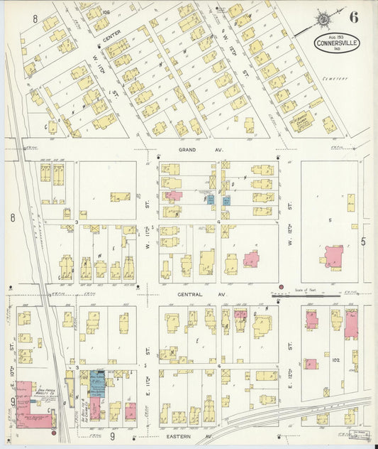 Sanborn Fire Insurance Map from Connersville, Fayette County, Indiana (1913), Sheet #0006 - Historic Sanborn Fire Insurance Map Print, vintage old map wall art, antique decor, genealogy gift, Indiana Indiana map