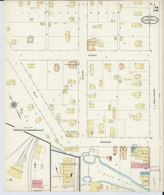 Sanborn Fire Insurance Map from Clintonville, Waupaca County, Wisconsin (1913), Sheet #0002 - Historic Sanborn Fire Insurance Map Print, vintage old map wall art, antique decor, genealogy gift, Wisconsin Wisconsin map