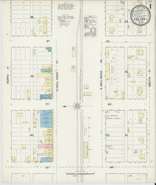 Sanborn Fire Insurance Map from Luling, Caldwell County, Texas (1891), Sheet #0001 - Historic Sanborn Fire Insurance Map Print, vintage old map wall art, antique decor, genealogy gift, Texas Texas map