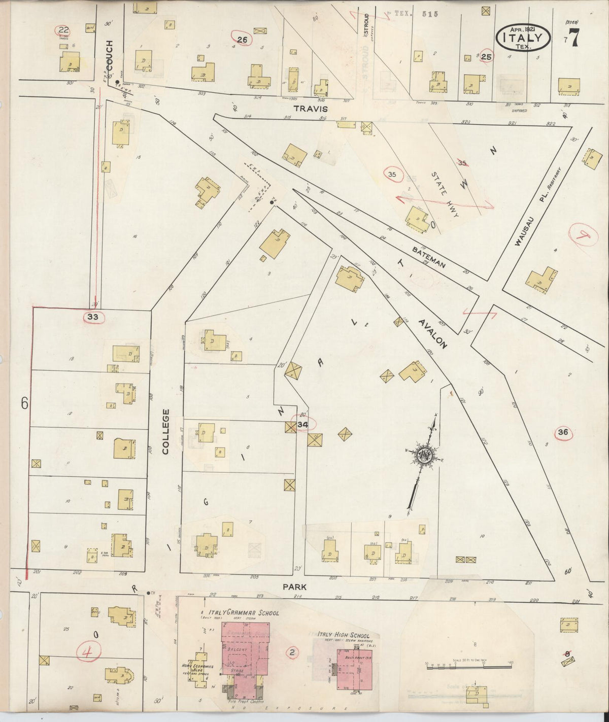 Sanborn Fire Insurance Map from Italy, Ellis County, Texas (1944), Sheet #0007 - Complete Map Set gallery image, historic Sanborn map, vintage wall art, Texas Texas