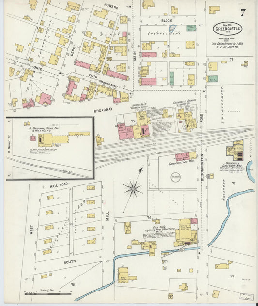 Sanborn Fire Insurance Map from Greencastle, Putnam County, Indiana (1898), Sheet #0007 - Historic Sanborn Fire Insurance Map Print, vintage old map wall art, antique decor, genealogy gift, Indiana Indiana map