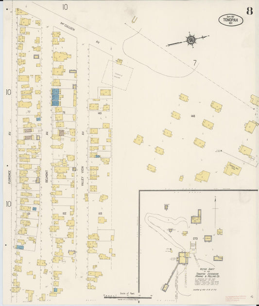 Sanborn Fire Insurance Map from Tonopah, Nye County, Nevada (1917), Sheet #0008 - Historic Sanborn Fire Insurance Map Print, vintage old map wall art, antique decor, genealogy gift, Nevada Nevada map
