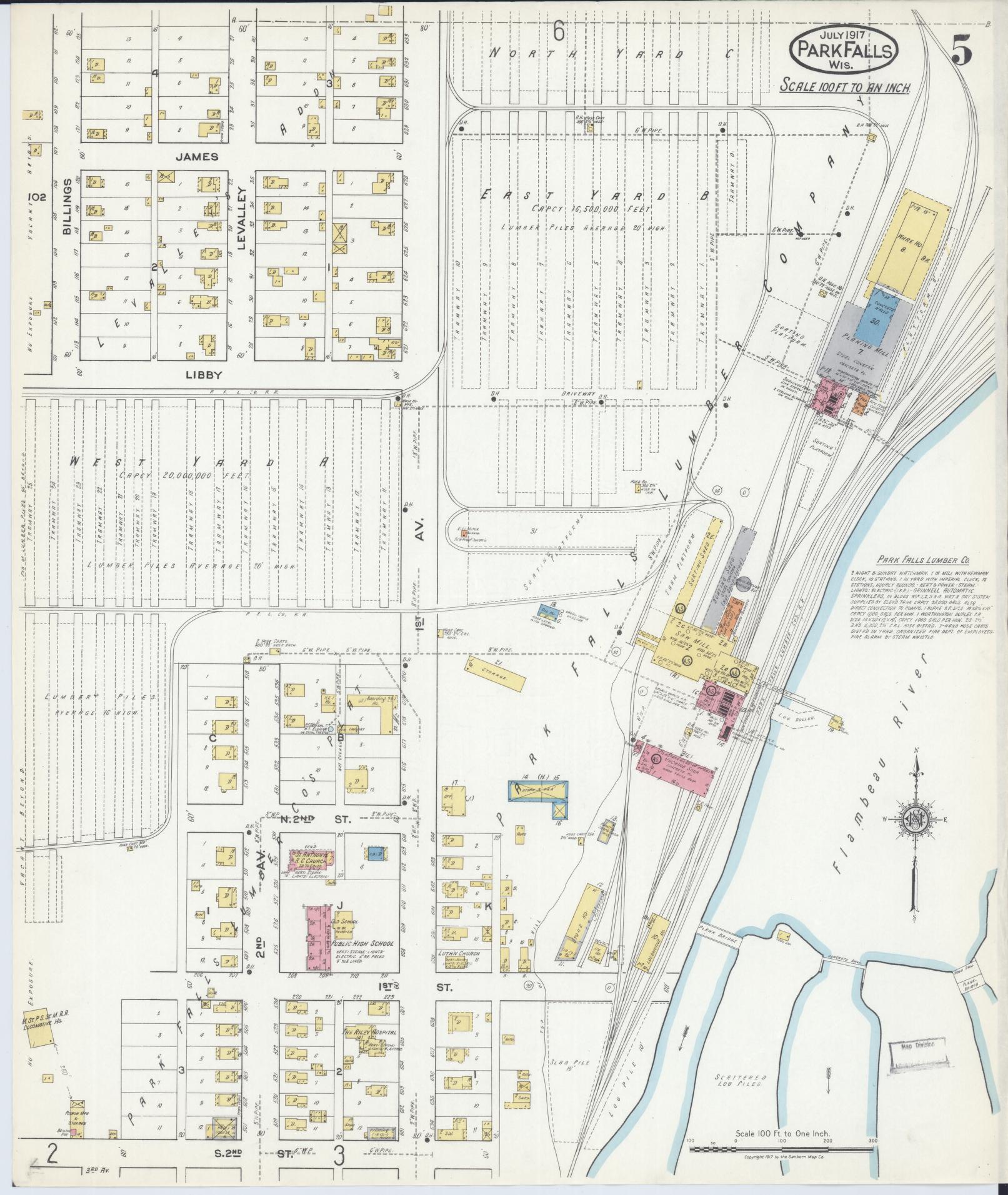 Sanborn Fire Insurance Map from Park Falls, Price County, Wisconsin (1917), Sheet #0005 - Complete Map Set gallery image, historic Sanborn map, vintage wall art, Wisconsin Wisconsin