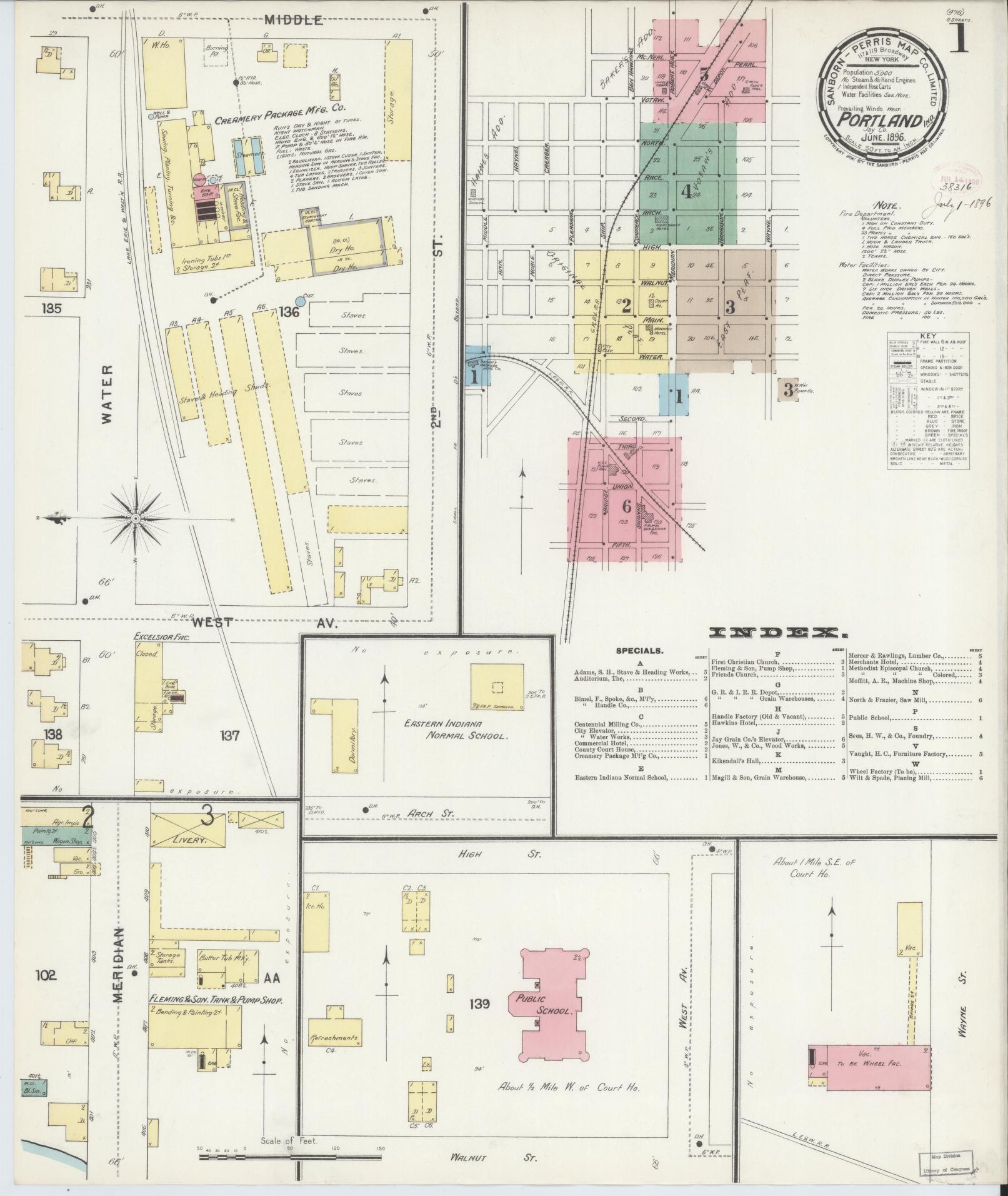 Sanborn Fire Insurance Map from Portland, Jay County, Indiana. (1896) – Historic Sanborn Fire Insurance Map Print